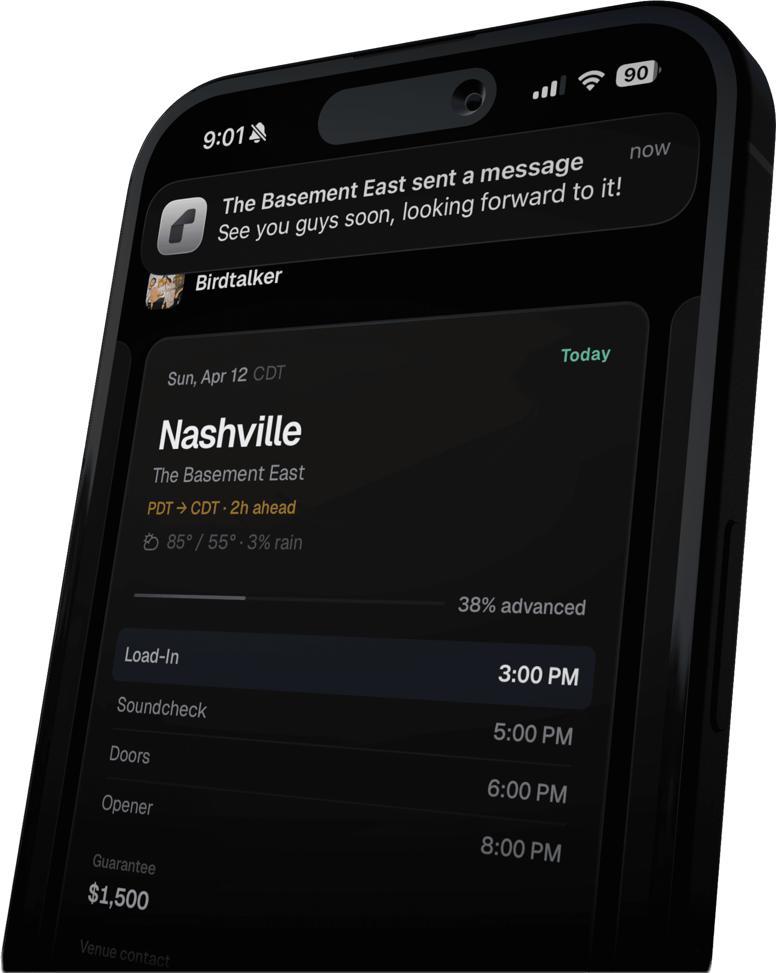 Roadie tour management app on iPhone